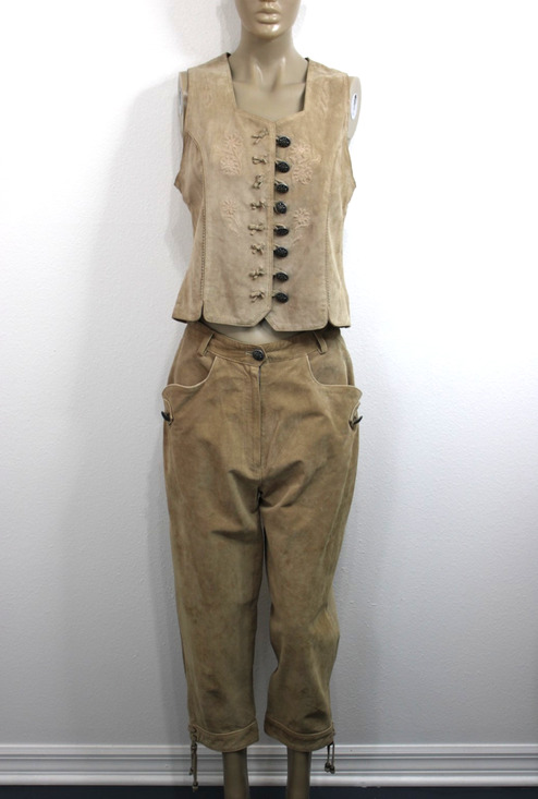 Landhaus Pants - Vintage LANDHAUS & C&A Oktoberfest Suede Leather Pants & Vest Set Size UK 12/14
